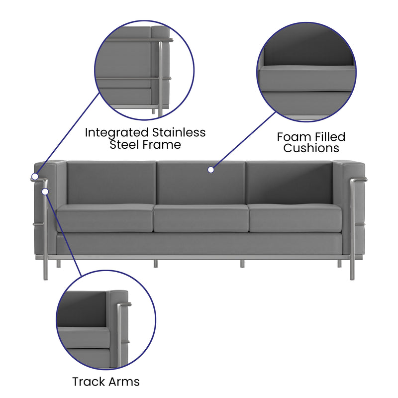 SINGLEWAVE Regal Series Contemporary Gray LeatherSoft Sofa with Encasing Frame