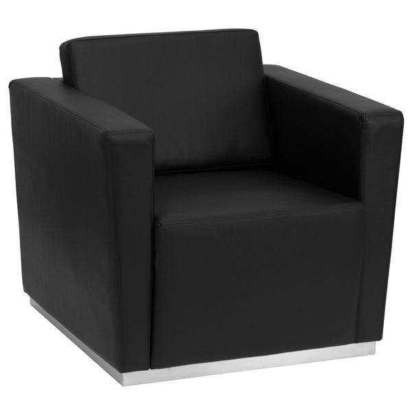 SINGLEWAVE Trinity Series Contemporary Black LeatherSoft Chair with Stainless Steel Base