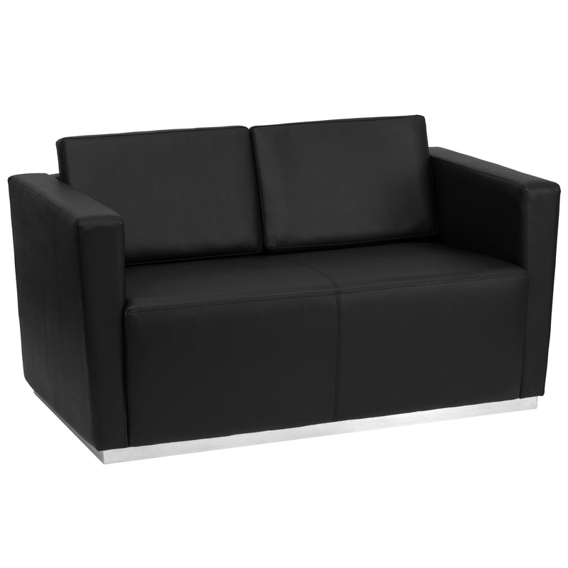 SINGLEWAVE Trinity Series Contemporary Black LeatherSoft Loveseat with Stainless Steel Base