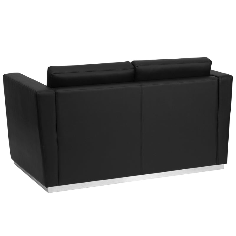 SINGLEWAVE Trinity Series Contemporary Black LeatherSoft Loveseat with Stainless Steel Base