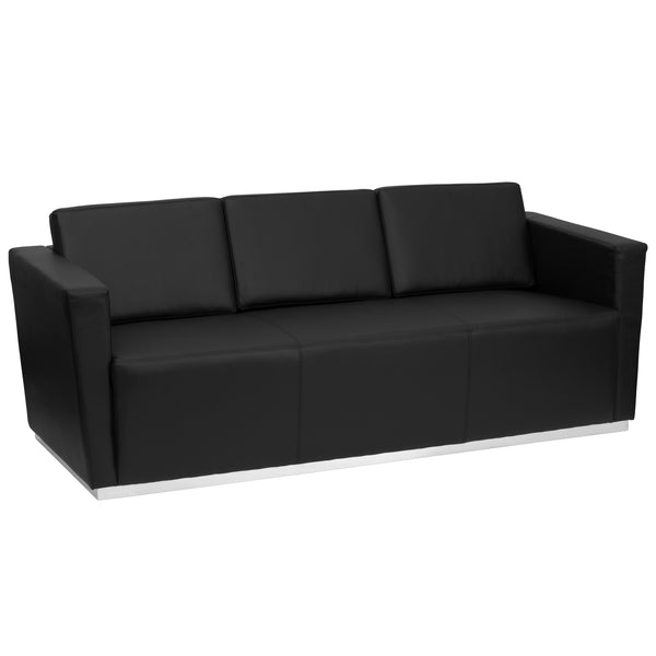 SINGLEWAVE Trinity Series Contemporary Black LeatherSoft Sofa with Stainless Steel Base