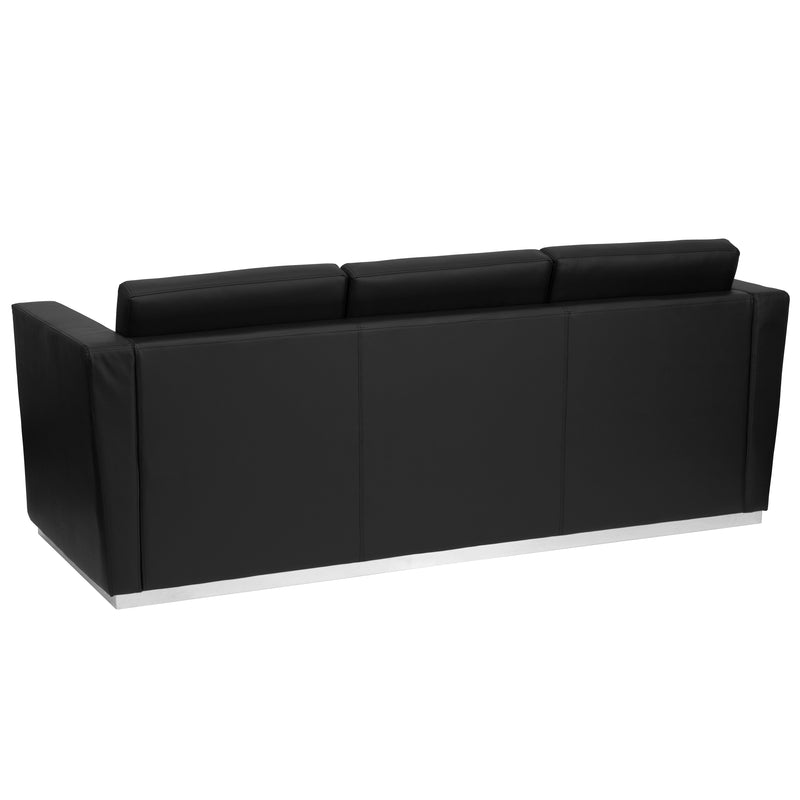 SINGLEWAVE Trinity Series Contemporary Black LeatherSoft Sofa with Stainless Steel Base