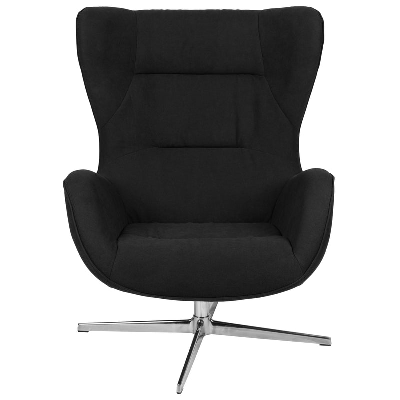 Black Fabric Swivel Wing Chair