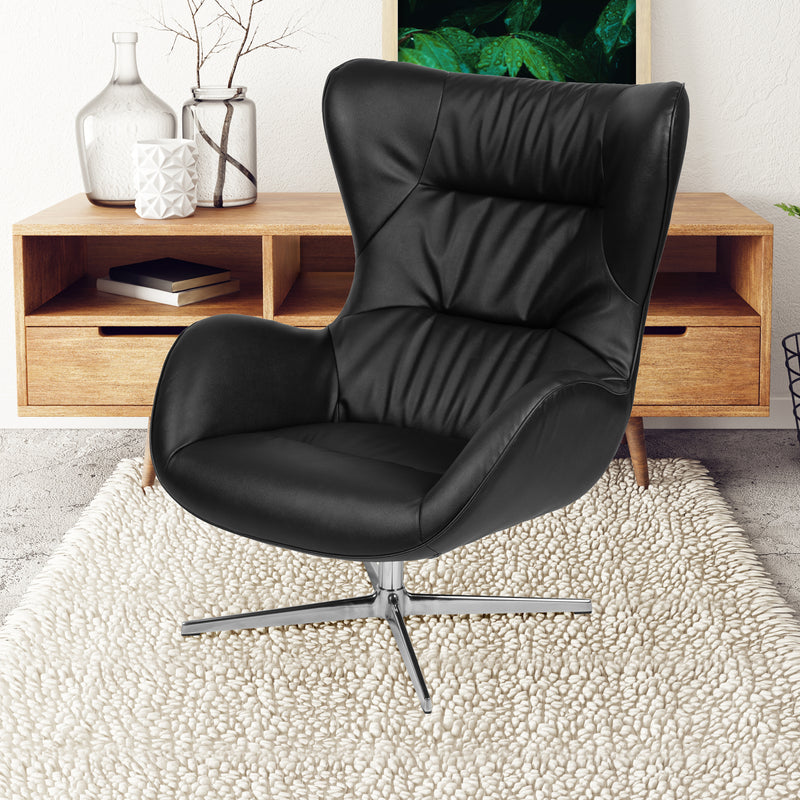 Black LeatherSoft Swivel Wing Chair