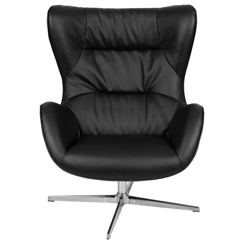 Black LeatherSoft Swivel Wing Chair