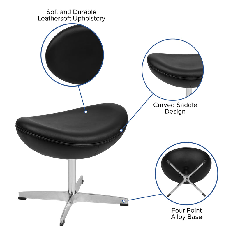 Black LeatherSoft Saddle Wing Ottoman