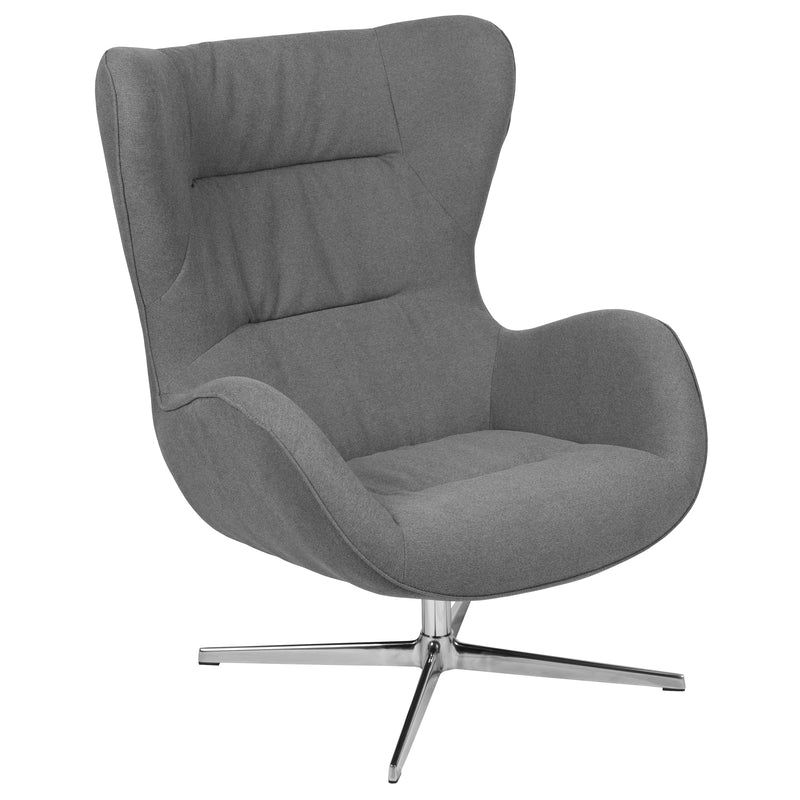 Gray Fabric Swivel Wing Chair