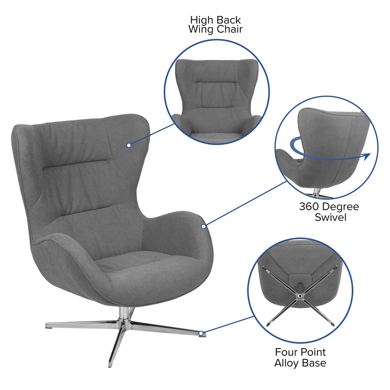 Gray Fabric Swivel Wing Chair