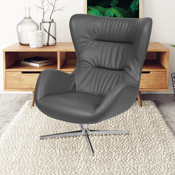 Gray LeatherSoft Swivel Wing Chair