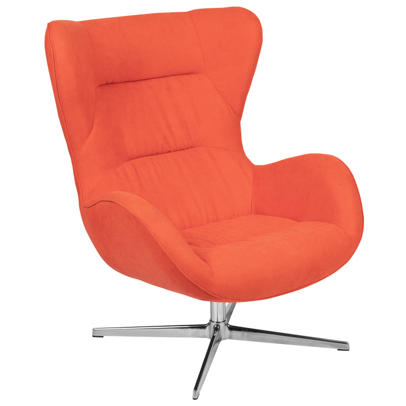 Orange Fabric Swivel Wing Chair