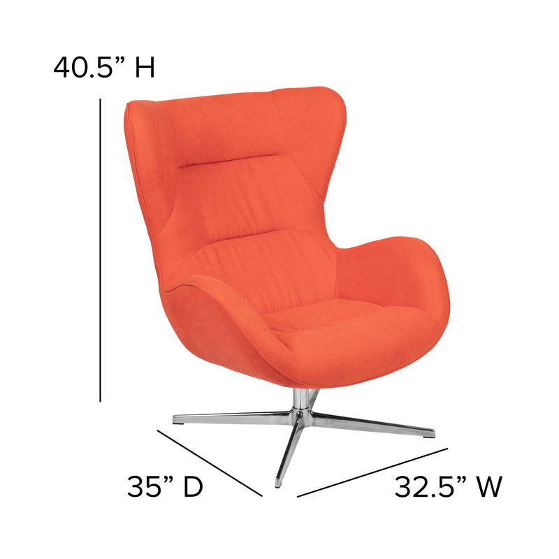 Orange Fabric Swivel Wing Chair