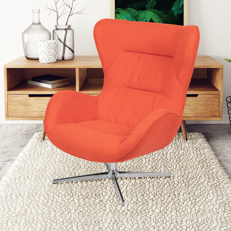 Orange Fabric Swivel Wing Chair