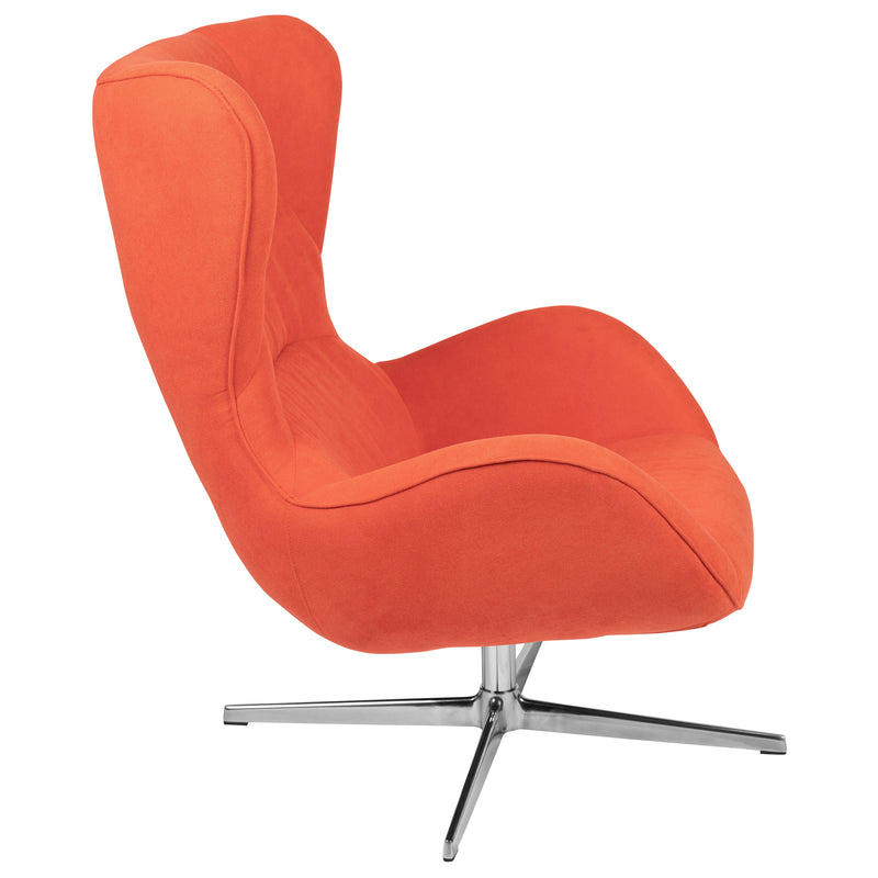 Orange Fabric Swivel Wing Chair