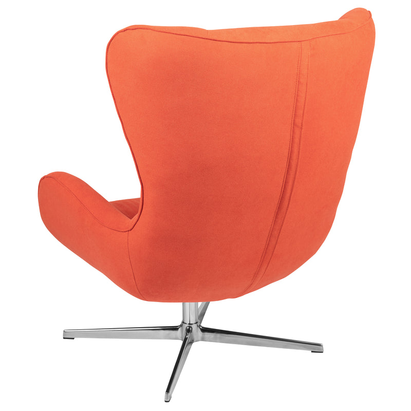 Orange Fabric Swivel Wing Chair