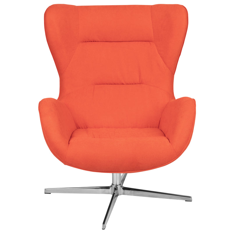 Orange Fabric Swivel Wing Chair