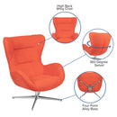 Orange Fabric Swivel Wing Chair