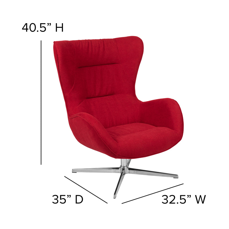 Red Fabric Swivel Wing Chair