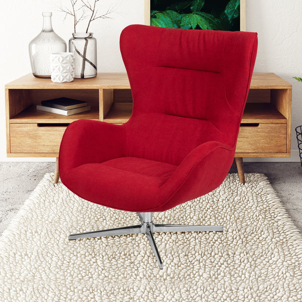 Red Fabric Swivel Wing Chair