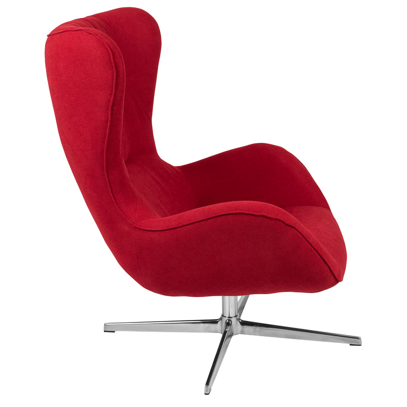 Red Fabric Swivel Wing Chair