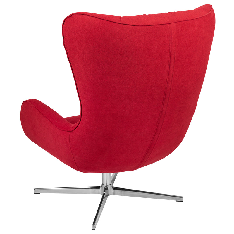 Red Fabric Swivel Wing Chair