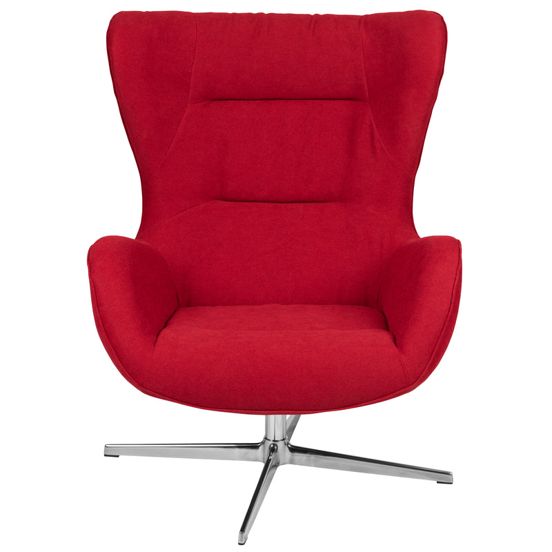 Red Fabric Swivel Wing Chair