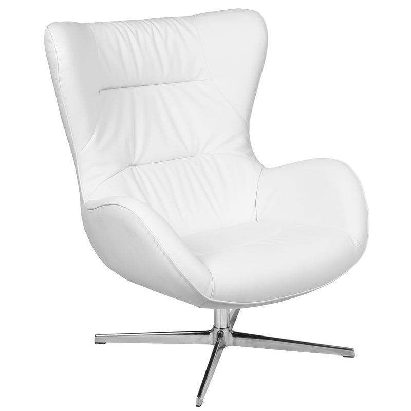 White LeatherSoft Swivel Wing Chair