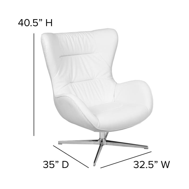 White LeatherSoft Swivel Wing Chair