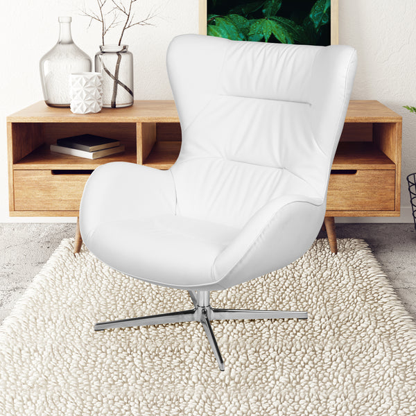 White LeatherSoft Swivel Wing Chair