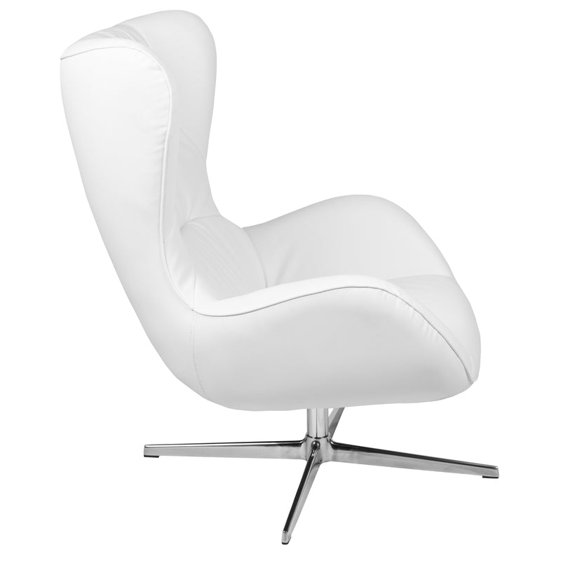 White LeatherSoft Swivel Wing Chair