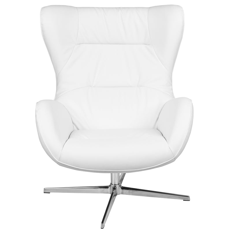 White LeatherSoft Swivel Wing Chair