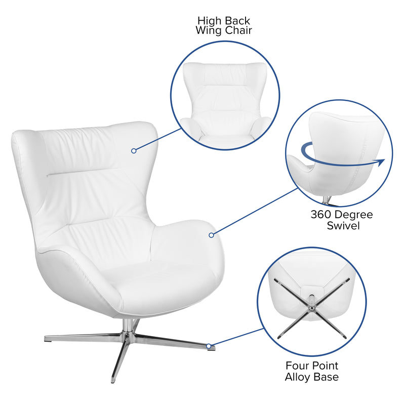 White LeatherSoft Swivel Wing Chair