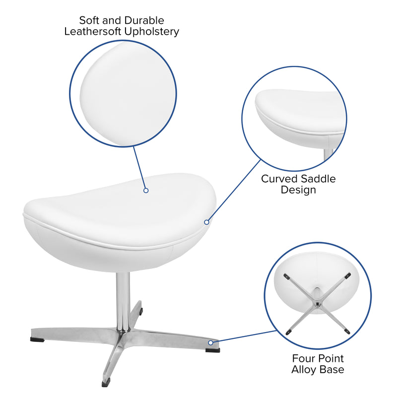 White LeatherSoft Saddle Wing Ottoman